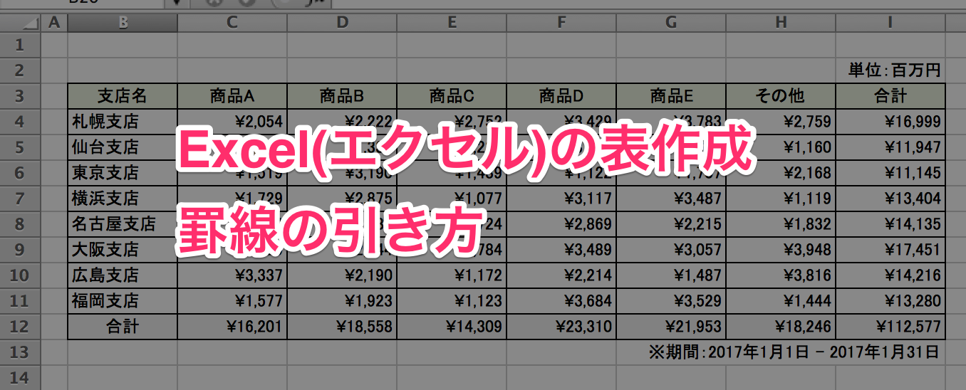 Excel(エクセル)　表　罫線00