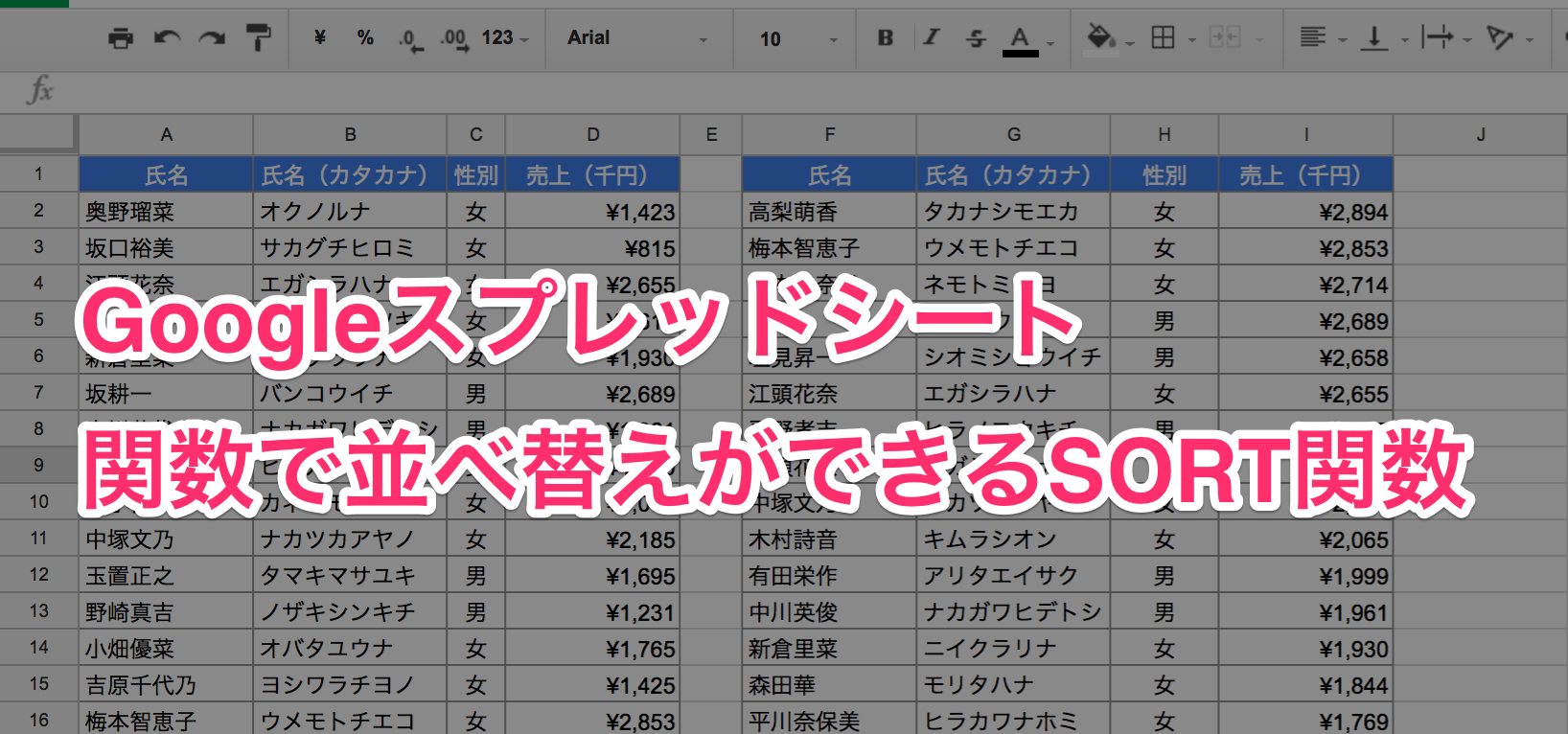 スプレッドシート　SORT関数00